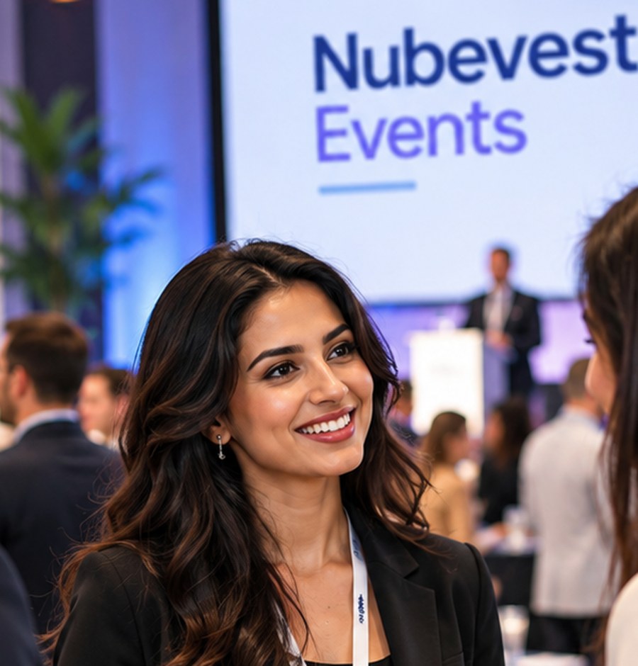 Branded stage backdrop at a Nubevest event