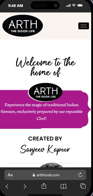 Arth Foods — mobile view