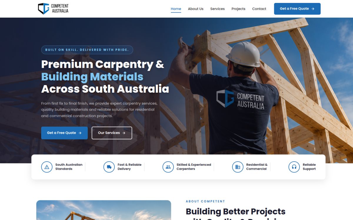 Competent Building Solutions — desktop view