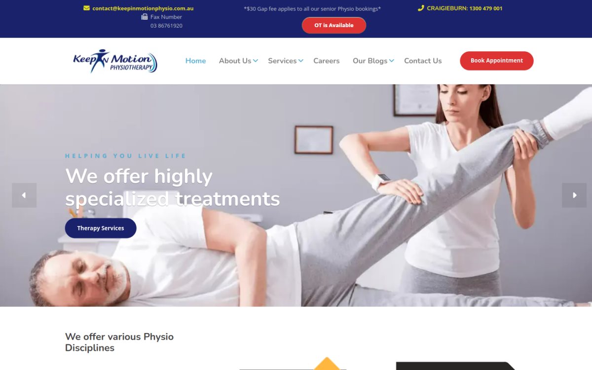 Keep In Motion Physio — desktop view