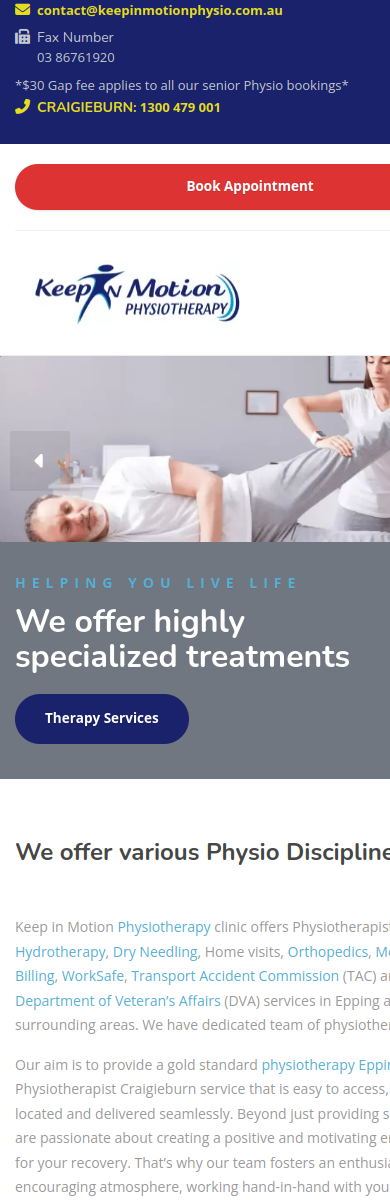 Keep In Motion Physio — mobile view