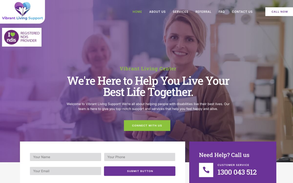 Vibrant Living Support — desktop view