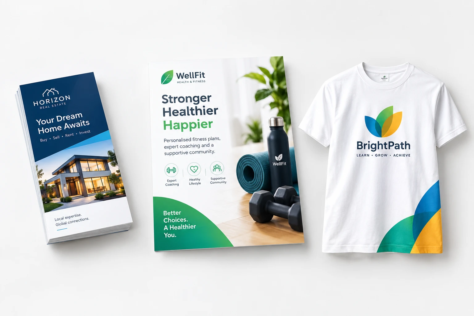 DL flyer, brochure and T-shirt promotional sample
